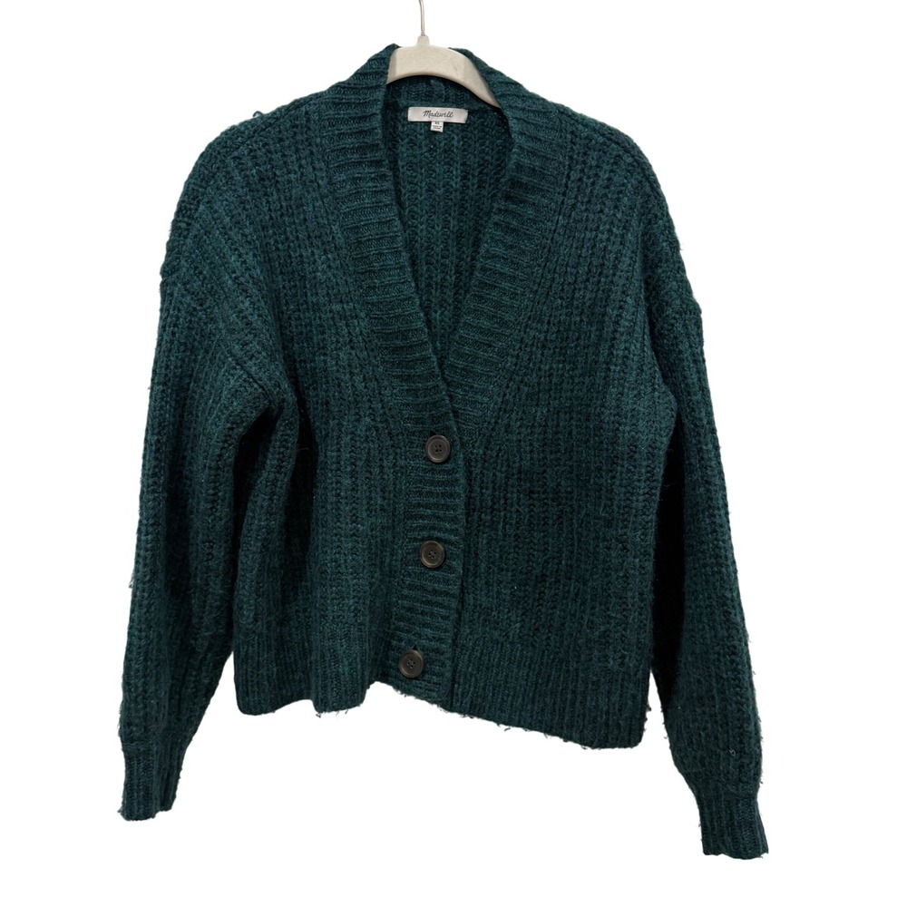 Madewell Wool Blend Chunky Knit Cardigan Green NC703 XS